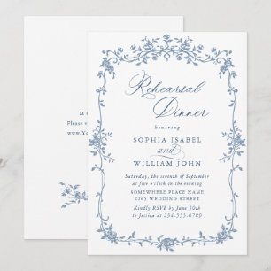 Invitation Dîner de répétition bleu Dusty Ornate de Victoria