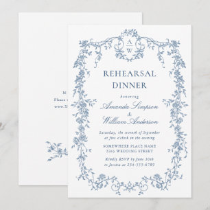 Invitation Dîner de répétition bleu Dusty Ornate de Victoria