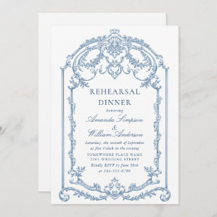 Invitation Dîner de répétition bleu Dusty Ornate de Victoria