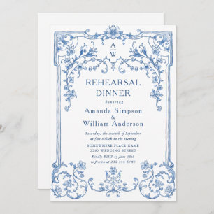 Invitation Dîner de répétition bleu Dusty Ornate de Victoria