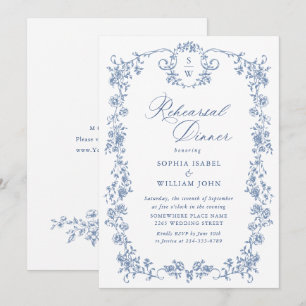 Invitation Dîner de répétition bleu Dusty Ornate de Victoria