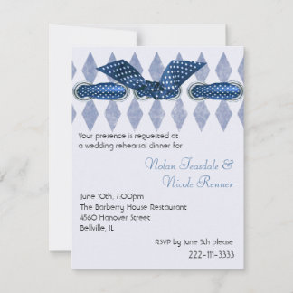 Invitation Dîner de répétition bleu et blanc de charme Invita