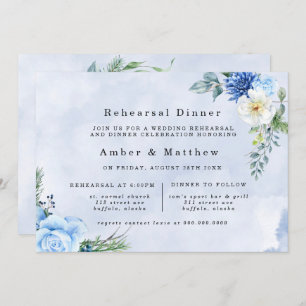 Invitation Dîner de répétition bleu floral Dusty Navy
