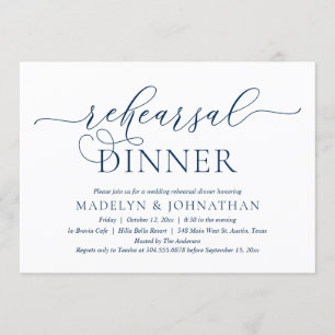 Invitation Dîner de répétition bleu marine moderne romantique