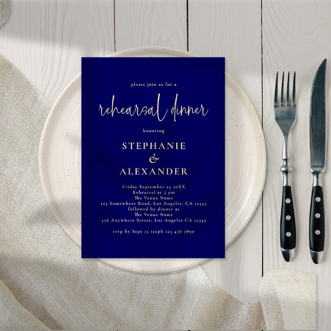 Invitation Dîner de répétition bleu marine moderne Script Gol (Créateur téléchargé)