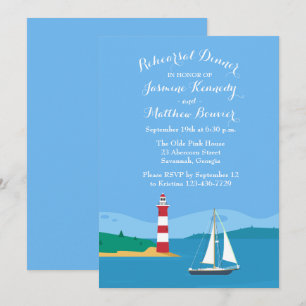 Invitation Dîner de répétition bleu Phare nautique Voilier