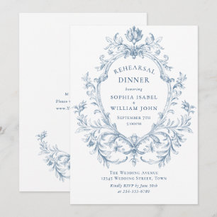 Invitation Dîner de répétition bleu poussiéreux de grâce orné