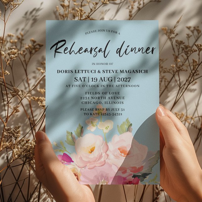 Invitation Dîner de répétition bleu rose pâle (Créateur téléchargé)