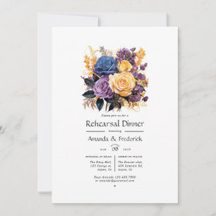 Invitation Dîner de répétition bleu, violet, or et noir