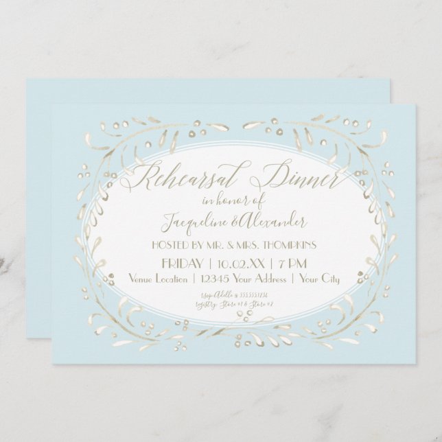 Invitation Dîner de répétition bleue Simple aquarelle Feuille (Devant / Derrière)