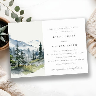 Invitation Dîner de répétition Blue Green Woods Mountain Sket