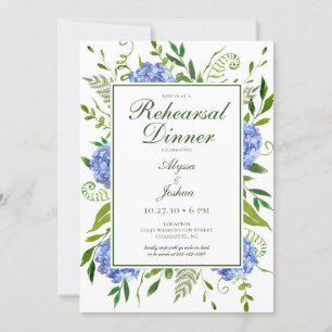 Invitation Dîner de répétition Blue Hydrangea