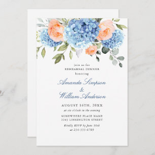 Invitation Dîner de répétition Blue Hydrangea Blush Rose Rose