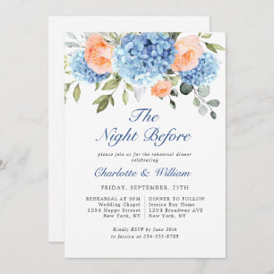 Invitation Dîner de répétition Blue Hydrangea Blush Rose Rose