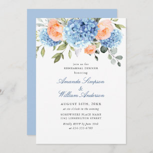 Invitation Dîner de répétition Blue Hydrangea Blush Rose Rose