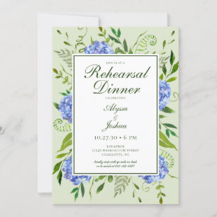 Invitation Dîner de répétition Blue Hydrangea Code QR