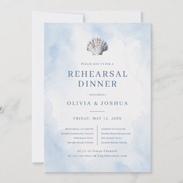 Invitation Dîner de répétition Blue Seashell Beach (Devant)
