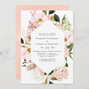 Invitation Dîner de répétition Blush Rose Floral Hydrangeas