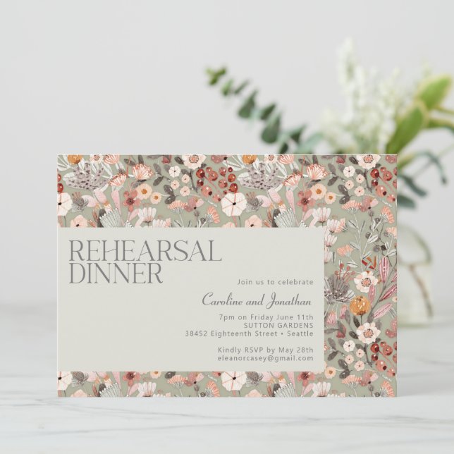 Invitation Dîner de répétition bohème botanique Sage rustique (Debout devant)