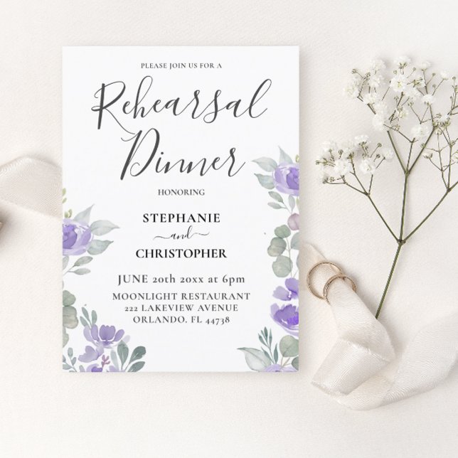 Invitation Dîner de répétition bohème floral pourpre  (Créateur téléchargé)