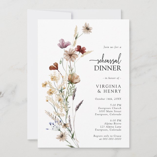 Invitation Dîner de répétition bohème rustique (Devant)