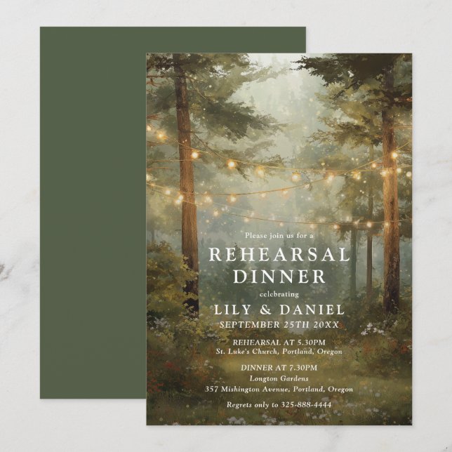 Invitation Dîner de répétition bohème rustique forêt aquarell (Devant / Derrière)