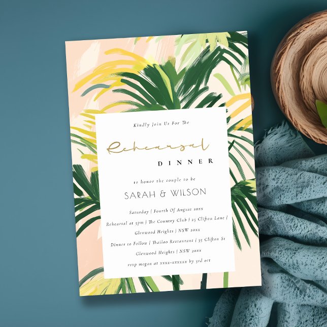 Invitation Dîner de répétition Boho Blush Green Tropical Palm (Créateur téléchargé)