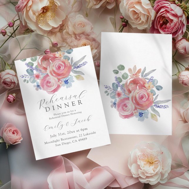 Invitation Dîner de répétition Boho Blush Rose  (Créateur téléchargé)