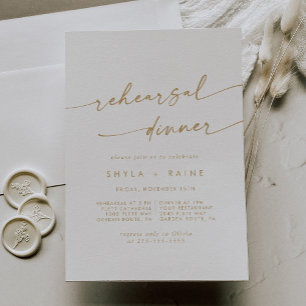 Invitation Dîner de répétition Boho Chic Gold et White Mariag