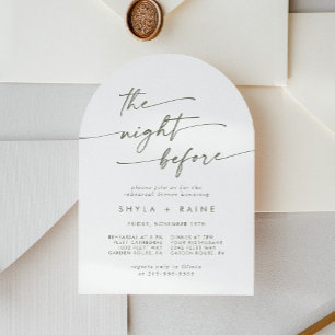 Invitation Dîner de répétition Boho Chic Green et White Arch
