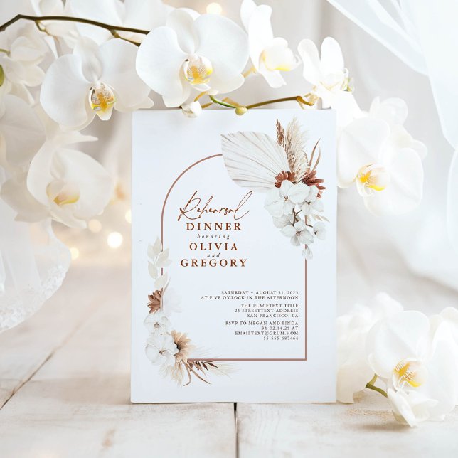 Invitation Dîner de répétition Boho en terre cuite (White Orchids Terracotta Rehearsal Dinner Invitations)