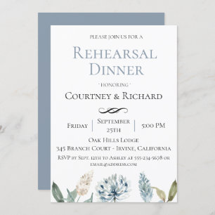 Invitation Dîner de répétition botanique bleu Dusty Invitatio