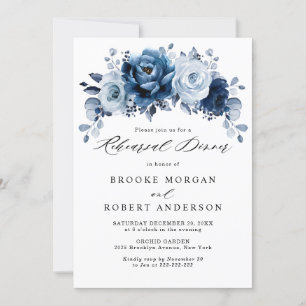Invitation Dîner de répétition botanique Dusty Blue Slate Nav