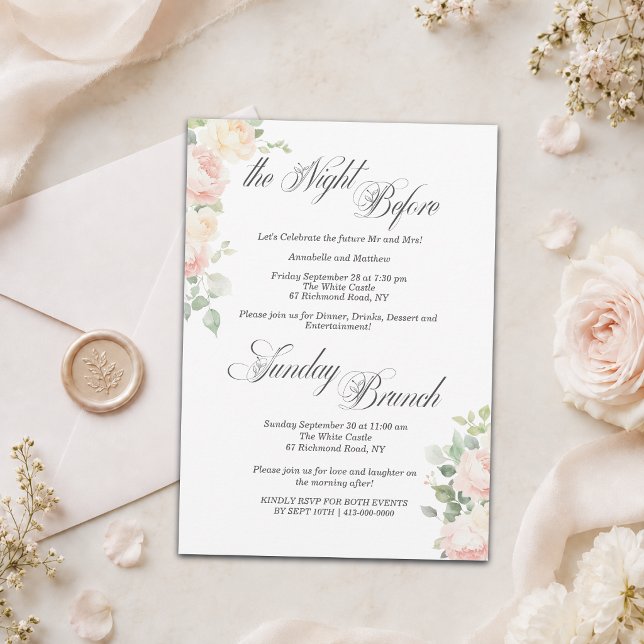 Invitation Dîner de Répétition & Brunch du Dimanche aux Roses (Créateur téléchargé)