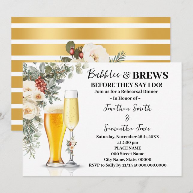 Invitation Dîner de répétition Bulles & Brèves d'hiver (Devant / Derrière)