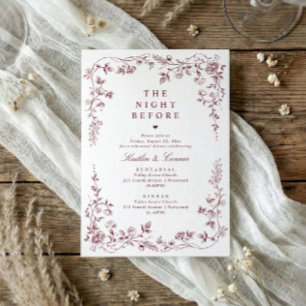 Invitation Dîner de répétition Burgundy Rouge Floral Toile Vi