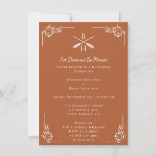 Invitation Dîner de répétition Burnt Orange Monogrammes et Fl