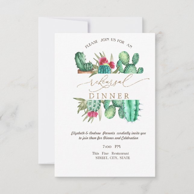 Invitation Dîner de répétition Cactus à points en aquarelle (Devant)
