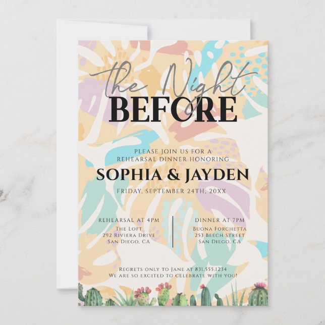 Invitation Dîner de répétition Cactus Tropical Palm Tree Dese (Devant)