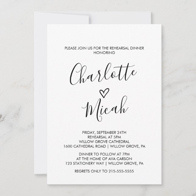 Invitation Dîner de répétition cardiaque tiré à la main (Devant)