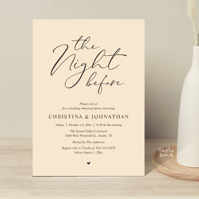 Invitation “Dîner de répétition Champenois “La Nuit Avant” (“The Night Before” Elegant Script Romantic Rehearsal Dinner Invitation Card Champagne Romance)
