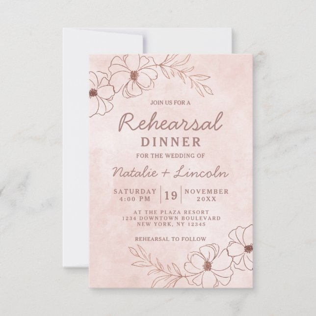 Invitation Dîner de répétition chic Blush Rose & Rose Gold Fo (Devant)