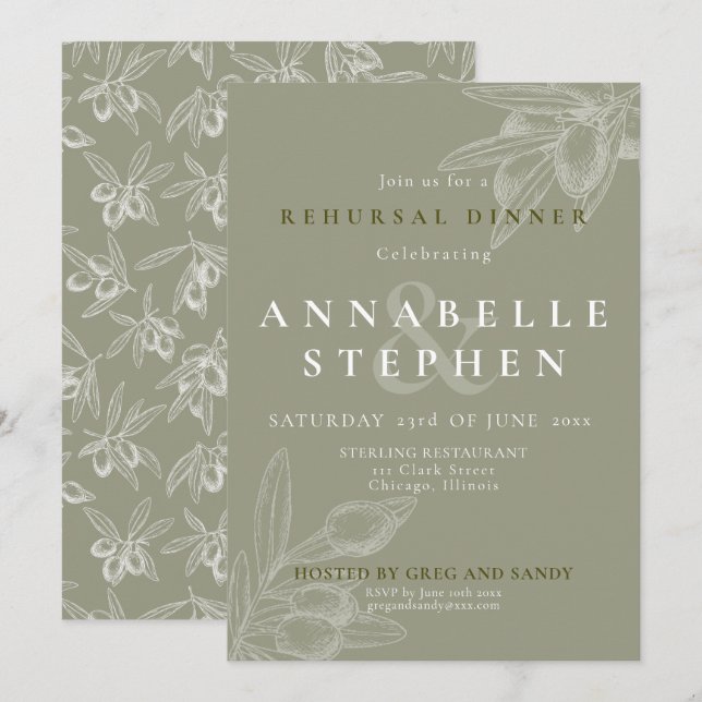 Invitation Dîner de répétition chic méditerranéen (Devant / Derrière)