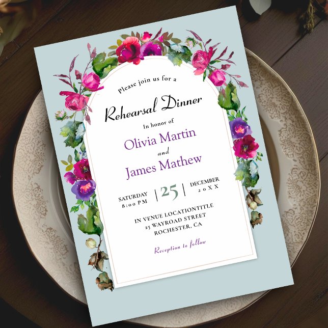 Invitation Dîner de répétition chic rose printanier de fleurs (Créateur téléchargé)