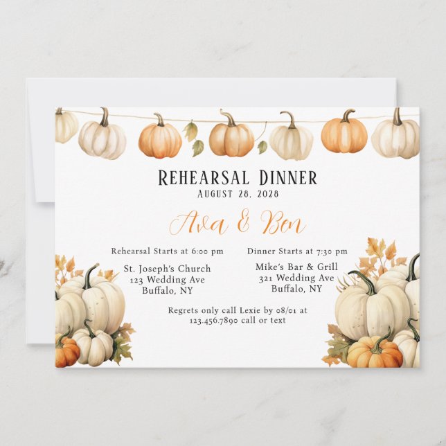 Invitation Dîner de répétition Citrouille Automne Garland (Devant)