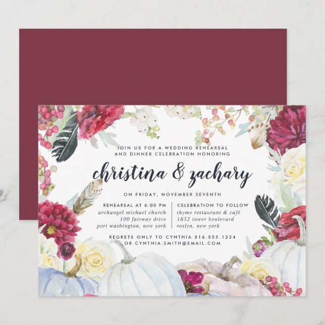 Invitation Dîner de répétition Citrouille de la Bourgogne et  (Devant / Derrière)