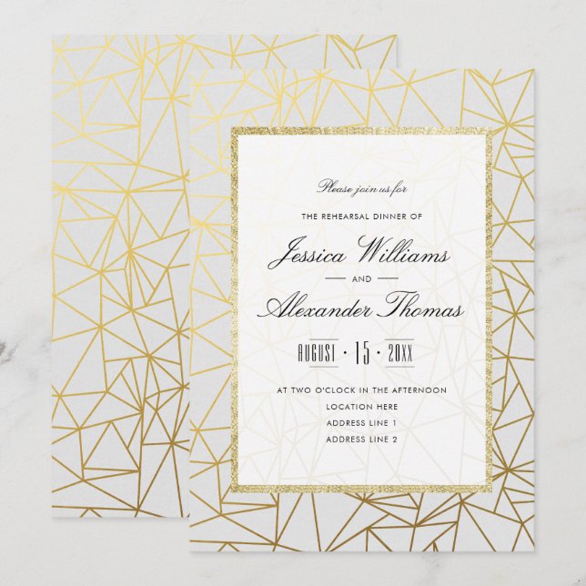 Invitation Dîner de répétition classe or et blanc (Devant / Derrière)