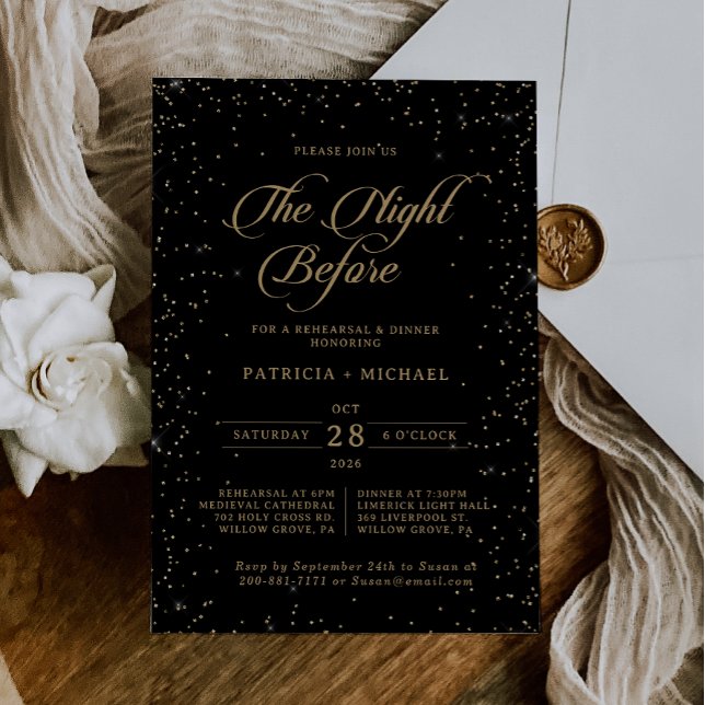 Invitation Dîner de répétition classique à paillettes dorées  (Créateur téléchargé)