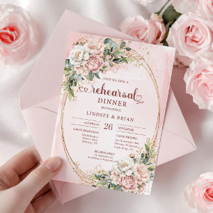 Invitation Dîner de répétition classique boho rose gold eucal