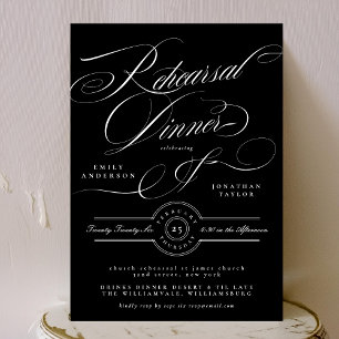 Invitation Dîner de répétition classique noir blanc Mariage